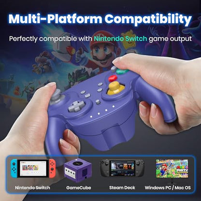 2 Pack 2.4G Wireless GameCube Controller for Switch 1 2, NGC Console-Indigo | (Built-in Vibration) (Rechargeable) (Analog Triggers / Stick), Compatible with Switch Online, Windows PC, macOS - color: Two Pack Indigo