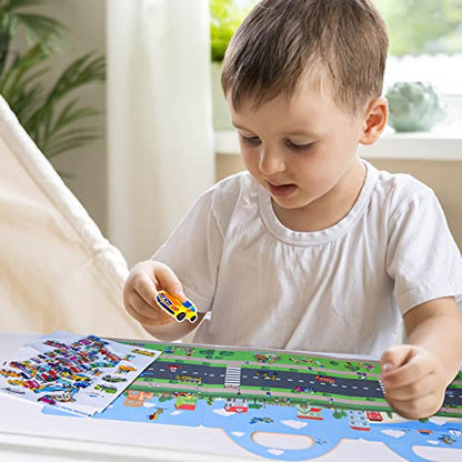 ASTARON 88 Pcs Vehicle Sticker Book for Toddlers, Reusable 3D Sticker Books Road Trip Activities Car Airplane Activities Travel Toys for Kids(2-6 Age) - style: Vehicles
