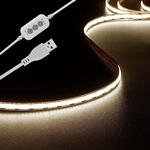 4.9ft LED Strip Lights Dimmable, 5V Daylight Plug in Sticky Rope Lighting | Soft Dotless COB String, Flexible and Cuttable, CRI 90, USB Tape for TV Backlight, Cabinet, Mirror, Bedroom, Computer, DIY - size: 4.92ft-4000K-USB Dimmer