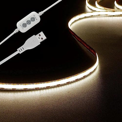4.9ft LED Strip Lights Dimmable, 5V Daylight Plug in Sticky Rope Lighting | Soft Dotless COB String, Flexible and Cuttable, CRI 90, USB Tape for TV Backlight, Cabinet, Mirror, Bedroom, Computer, DIY - size: 4.92ft-4000K-USB Dimmer