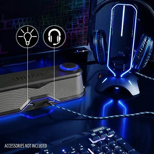 ENHANCE SB1 Computer Speakers High Excursion Soundbar - USB Powered Computer Sound Bar, Under Monitor Speaker with 10W Peak, LED Volume Control Knob, Headset Pass Through, Gaming Soundbar for PC - color: Blue