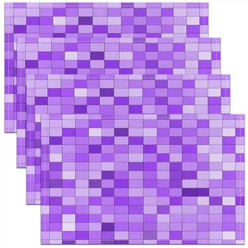 Pixelated Blocks Miners Kids Placemats Set of 4,Video Games Game Gamepad Table Place Mats,Geometric Grid Patchwork Kitchen Decor,Purple Placemat Kitchen Table Decoration 12"x18" - color: Purple