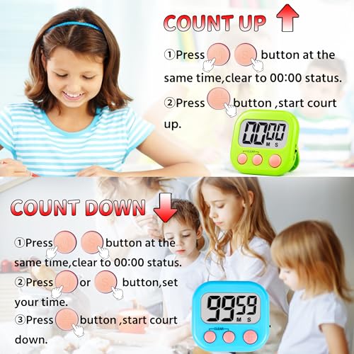 Timer for Kids Teachers Supplies Digital Kitchen Timers for Cooking Large Magnetic Classroom Timer 2Pack-Blue Green - color: Blue Green