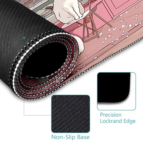 LIMKRIAN Cat Mouse Pad, Large Desk Mat, 31.5 x 11.8 in Pink Cherry Blossom | Stitched Edges, Non-Slip, Keyboard Mouse Pad, Computer Mouse Pads for Desktop, Cute Office Desk Accessories for Women - color: Japanese Dessert House