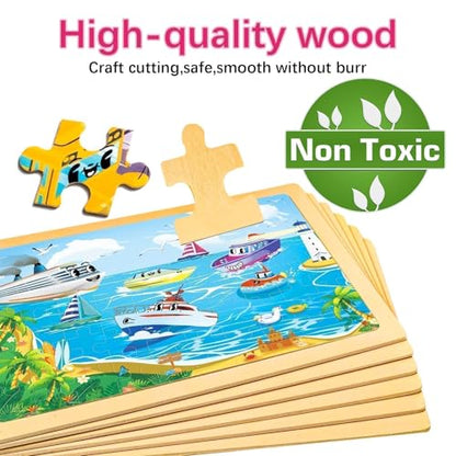 Wooden Puzzles for Toddlers 3-5,6 in 1 Jigsaw Wooden Solar System Puzzles for Ages 4-6,Preschool Educational Brain Toys Gifts for Boys and Girls 2 4 3 5 Year Old（Vehicle） - style: Vehicle