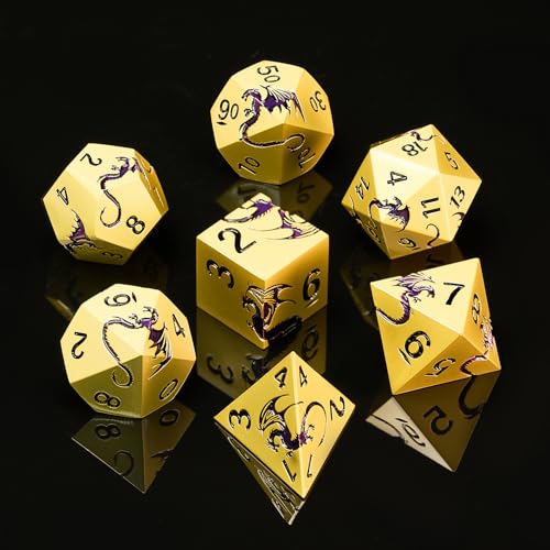 Metal Dice Set, Piece Zinc Alloy Dragon DND Dice,Bronze Purple | Complete polyhedral dragon dice set with easy-to-read numbers and a magnetic gift box for DND players and collectors. - color: Bronze Purple