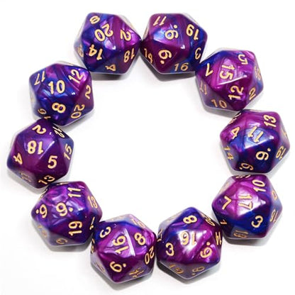 SmartDealsPro 10-Pack 20 Sided Dice D20 Polyhedral Dice for DND RPG MTG Table Game (Blue-Purple) - color: Blue-purple