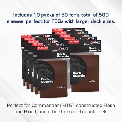 BCW Deck Guard Double Matte Card Sleeves – 500 Count (10 Packs of 50) – Acid-Free, No PVC – Fits 2.5" x 3.5" Game Cards – Archival Safe Card Protection – Brown - color: Brown