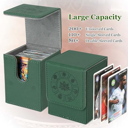 Arkeiliy MTG Deck Box with 50 Pcs Card Sleeve, 110+ Card Storage Leather Deck Box for Magic Commander, Collectible Trading Card Cases for Trading Card Games (Green) - color: Green III