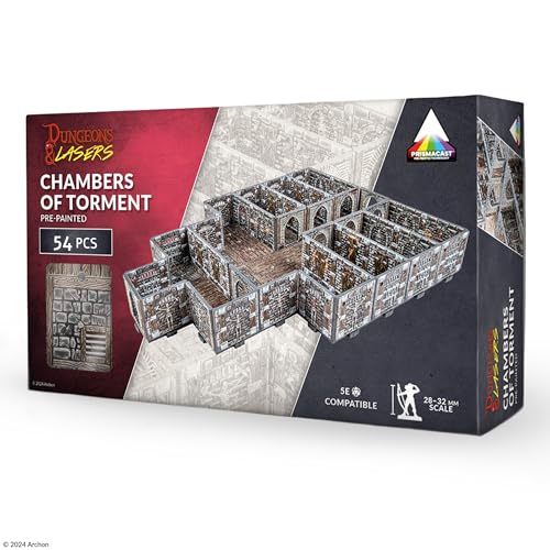 Dungeons & Lasers Prepainted Terrain Sets for DND and Tabletop RPG Games - 5E Compatible with 28mm-32mm Scale Miniatures - Modular Design for Fast Assembly (Chambers of Torment) - style: Chambers of Torment