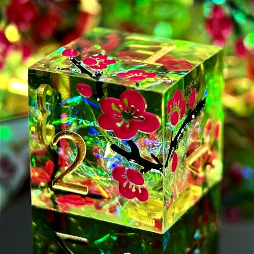 HAOMEJA Resin Flower Dice Set 7pcs/ Sharp Edged Polyhedral Dice/Apply to D&D/DND/RPG-MTG/Role Playing Table Game/Easter/Halloween Party Gift (Yellow Green & Gold Numbers) - color: 7 Yellow Green & Gold Numbers