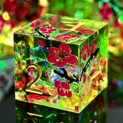 HAOMEJA Resin Flower Dice Set 7pcs/ Sharp Edged Polyhedral Dice/Apply to D&D/DND/RPG-MTG/Role Playing Table Game/Easter/Halloween Party Gift (Yellow Green & Gold Numbers) - color: 7 Yellow Green & Gold Numbers
