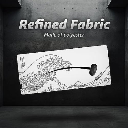 Hystar® Extended Gaming Mouse Pad | XXL 36" x 16" | 5mm Thick, Waterproof Surface, Smooth Polyester Fabric, and Natural Rubber Base | The Great Wave (White) - color: White, size: 36L x 16W inches