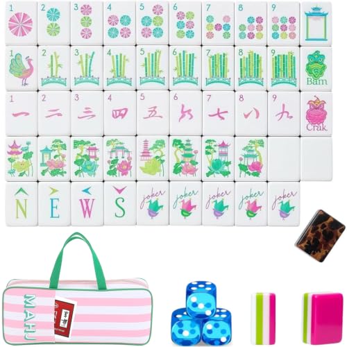 4 Layer Mahjong Tiles, 2026 Premium 160 Pcs Acrylic American Mahjong Tiles Set with Dice, Engraved Four Layer Mahjong Tile with Exquisite Carrying Bag, Home Trips Social Game (Lotus Tower) - color: Lotus Tower