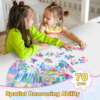Civaner 70 Pieces Floor Puzzles Round Large Puzzles for Kids Ages 3-5 5-8 Jumbo Jigsaw Puzzle Educational Gifts for Toddlers Girls Boys Baby Shower Holiday Birthday(Unicorn) - style: Unicorn
