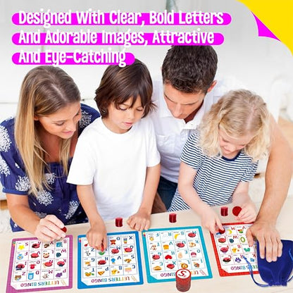 Alphabet & Phonics Bingo Game, 12 Bingo Boards ABC Letters, CVC Blends Words Phonetic Game, Letters Phonetic Awareness Early Educational Learning Toys - Ages 4 and up, Perfect for Classroom & At Home - style: Alphabet & Phonics Bingo Game