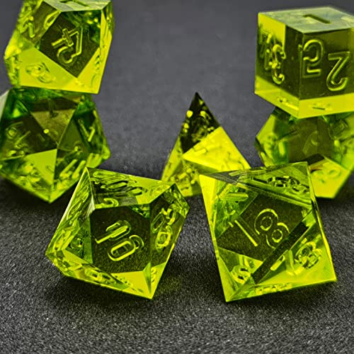 Bescon Crystal Clear (Unpainted) Sharp Edge DND Dice Set of 7, Razor Edged Polyhedral D&D Dice Set for Dungeons and Dragons Role Playing Games, OliveDrab Color - color: Olivedrab