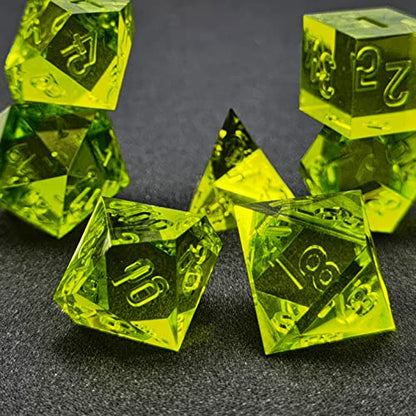 Bescon Crystal Clear (Unpainted) Sharp Edge DND Dice Set of 7, Razor Edged Polyhedral D&D Dice Set for Dungeons and Dragons Role Playing Games, OliveDrab Color - color: Olivedrab