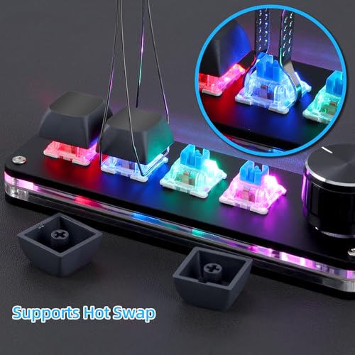 Koolertron Macro Programmable Keypad, One Handed Programmable Mechanical Keyboard, RGB Blue Switch Hot Swappable, 4 Keys 1 Knob Backlit Keypad for Working and Gaming, Black - size: 4-key (1 Knob)
