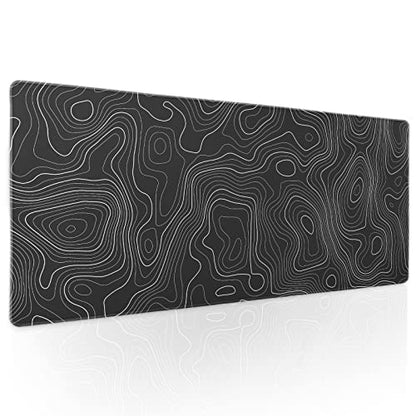 Topographic Map Large Mouse Pad XL Black Lines Contour Geographic Extended Large Desk Mat Big Desk Pad 80X30 CM Non-Slip Rubber Base Stitched Edge Long Mousepad,31.5×11.8 Inch - color: Blacktopo, size: 31.5 x 11.8 inches