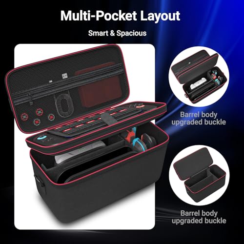 Switch 2 Carrying Case, Large EVA Hard Shell Travel Bag with 12 Game Slots | Compatible with Switch 2 console, dock, Pro Controller and charger; dual-layer storage with handle and shoulder strap