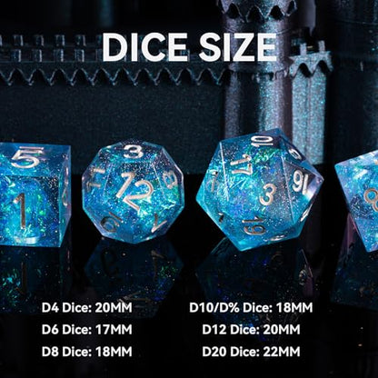 FugaCity Dice Set,Handmade Sharp Edge 7 Piece Resin Dice-Dungeon&Dragons Polyhedral Dice Set, D&D Dice Set with Gift Dice Case for RPG MTG Table Games - color: A-blue Sky