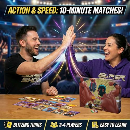 Wrestling Trading Card Game, 4-Player Starter Set, Fun Tabletop Game with Dice & Playing Cards, Collectible Card Game for Ages 13+