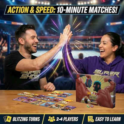 Wrestling Trading Card Game, 4-Player Starter Set, Fun Tabletop Game with Dice & Playing Cards, Collectible Card Game for Ages 13+
