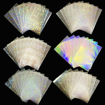 300 Pcs Kpop Photocard Sleeves Laser Flashing Card Sleeves Heart Star Glass Gemstone Rainbow Holographic Trading Card Protector for Photocard Mini Polaroid Kpop Photo Cards