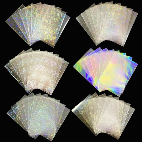 300 Pcs Kpop Photocard Sleeves Laser Flashing Card Sleeves Heart Star Glass Gemstone Rainbow Holographic Trading Card Protector for Photocard Mini Polaroid Kpop Photo Cards