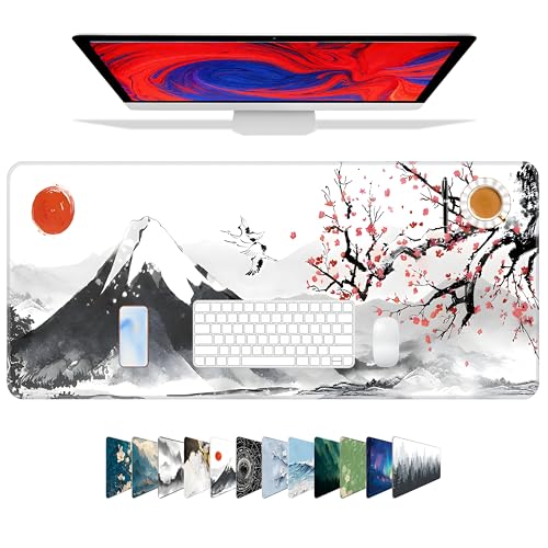 Galdas Mouse Pad for Gaming, Japanese Desk Mat,XXL XL Large Mouse Mat Long Extended Mousepad Non-Slip Rubber Mice Pads Stitched Edges Thin (31.5 x 11.8 x 0.12 Inches) Ink and Wash - color: Ink and wash