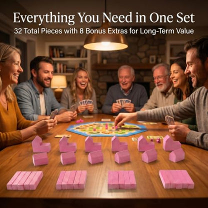 Replacement Pieces for Settlers of Catan – Roads, Settlements & Cities Set, Durable Game Tokens, Compatible with Catan Board Game Accessories, Game Pieces Plus Bonus Pieces (Pink) - color: Pink