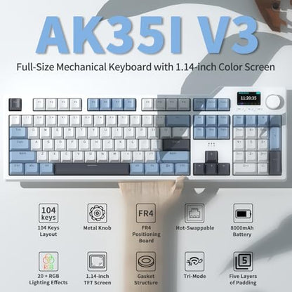 DAIDAI×AJAZZ AK35I V3 Full Size Hot Swap Mechanical Gaming Keyboard with Screen & Knob 2.4G/BT/USB-C Gasket Keyboard FR4 Plate 8000mAh Battery South Facing LED RGB (Avocado Axis) - color: AK35i V3 MAX