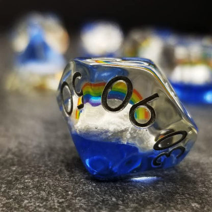 Sage's Portal Familiars and Reagents Resin DND Dice Set Polyhedral Dice Set for Dungeons and Dragons RPG Tabletop TTRPG (Enchanted Rainbow and Clouds) - color: Enchanted Rainbow and Clouds