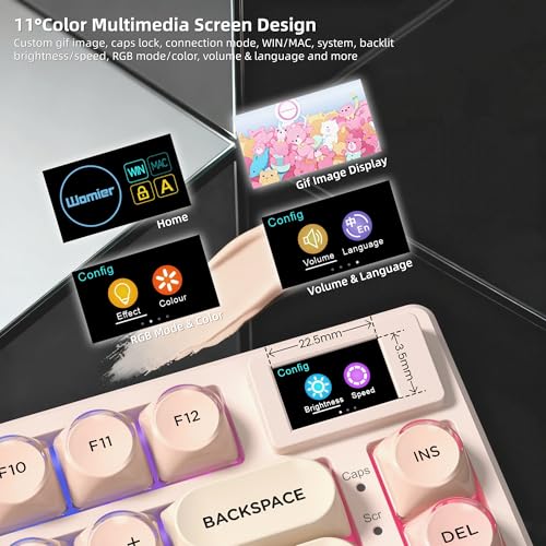 Womier SK80 75% Foundation Mechanical Keyboard with Multimedia Display | Pink Gaming Creamy Keyboards, Jelly Keycaps Hot Swap RGB Wired Key board Pre-lubed POM Switch for Mac/Win, Pink - color: Pink