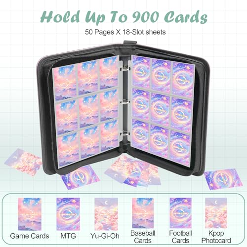 9 Pocket Trading Card Binder, 900 Card Capacity, Pink - color: Pink, size: Large