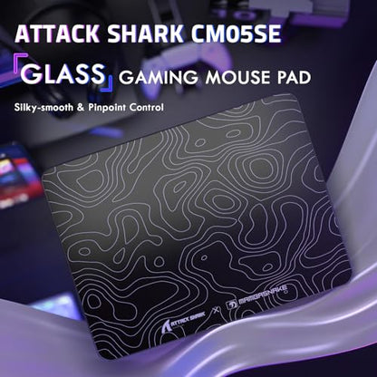 ATTACK SHARK CM05SE Glass Gaming Mouse Pad for FPS & Esports, Nano-Etched Tempered Glass Surface,Ultra-Smooth Low Friction Hard Mousepad,Waterproof Large Desk Mouse Mat for PC Setup,Black Contour - color: Black Contour