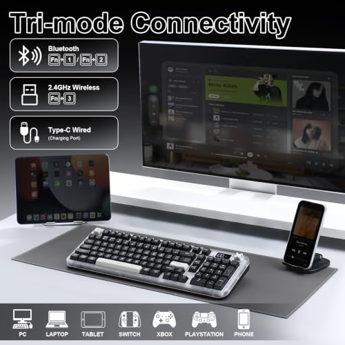 K98 Pro Wireless Keyboard,Tri-Mode Silent Bluetooth Keyboard | Membrane Keyboard TFT Screen, Volume Knob & Number Pad, RGB Backlit Creamy Mechanical Feel Keyboard for PC Game/Office(Black) - color: Black