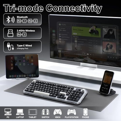K98 Pro Wireless Keyboard,Tri-Mode Silent Bluetooth Keyboard | Membrane Keyboard TFT Screen, Volume Knob & Number Pad, RGB Backlit Creamy Mechanical Feel Keyboard for PC Game/Office(Black) - color: Black