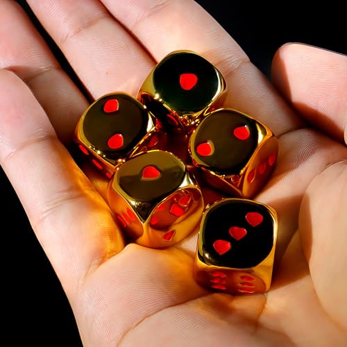 16mm Golden Metal Dice Set - 5-Piece Solid Iron Dice with Case, 6-Sided Metal Dice for Board Games, Poker Parties & Tabletop RPG - color: Gold