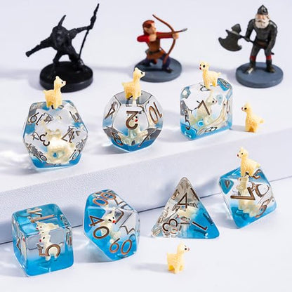D&D Dice Set, Alpaca Resin Polyhedral Dice for Dungeons and Dragons, RPG, MTG DND 7-DIE (D4, D6, D8, D10, D12, D20, D%) - color: Alpaca