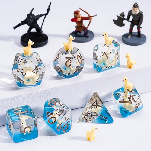 D&D Dice Set, Alpaca Resin Polyhedral Dice for Dungeons and Dragons, RPG, MTG DND 7-DIE (D4, D6, D8, D10, D12, D20, D%) - color: Alpaca