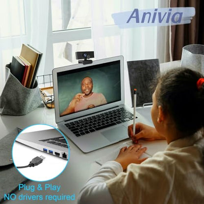 Anivia 1080p Full HD Webcam with Mic, Privacy Cover, 2M Pixels, Plug and Play, Streaming Webcam for PC, Online Calling/Conferencing
