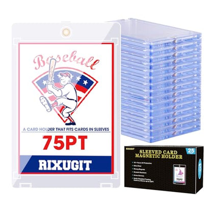 25-Pack 75pt Sleeved Card One Touch Magnetic Holder | Larger Inner Size 2.63"x3.7", First Insert Card into Soft Card Sleeve, Then Place into Card Holder for Double Protection ﻿ - size: 25ct 75PT Sleeved Card Holder