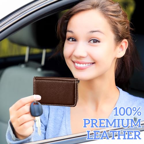 Outus 2 Pcs Business Card Holder, PU Leather Business Card Case Pocket Wallet with Magnetic Shut for Valentines Gift Adult(Coffee, Blue) - color: Coffee, Blue