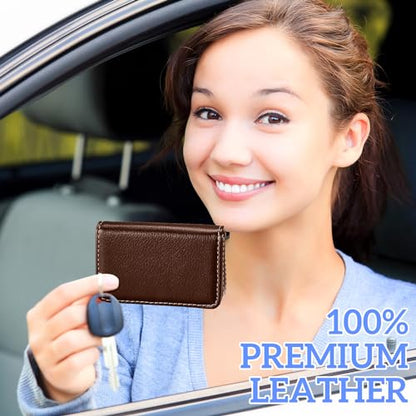 Outus 2 Pcs Business Card Holder, PU Leather Business Card Case Pocket Wallet with Magnetic Shut for Valentines Gift Adult(Coffee, Blue) - color: Coffee, Blue