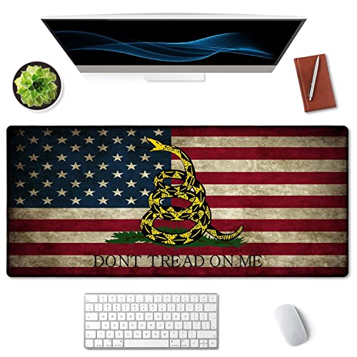SSOIU Desk Mat,Large Mouse Pad 35.5" x 15.7" XXL Extended Gaming Mouse Pad Mat with Non-Slip Base Stitched Edge Mousepad for Computer,Office,Keyboard and Laptop - Don't Tread On Me American US Flag - color: Don't Tread on Me