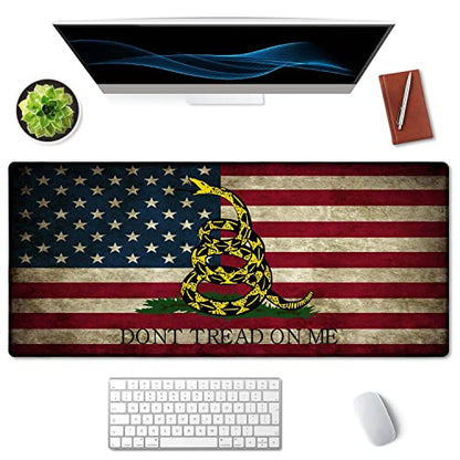SSOIU Desk Mat,Large Mouse Pad 35.5" x 15.7" XXL Extended Gaming Mouse Pad Mat with Non-Slip Base Stitched Edge Mousepad for Computer,Office,Keyboard and Laptop - Don't Tread On Me American US Flag - color: Don't Tread on Me