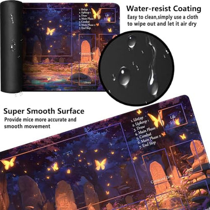 MTG Playmat 24x14 Inch | Optional Game Zone Layout | Non-Slip Rubber Base | Stitched Edges | Includes Free Storage Bag | for TCG, Board Games, and Desk Use(Faegraves,with Zone) - color: Faegraves, style: With zone