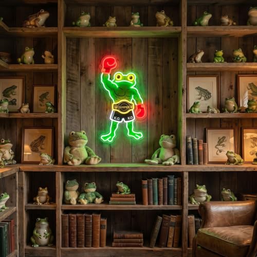 HAJAE Frog Neon Sign, Dimmable Boxing Frog Champion LED Light Wall Decor - Funny Muscular Frog Gifts for Men Boys Kids, Wrestling Birthday Party Decorations, Gym Man Cave Room Neon Light - style: Boxing Frog